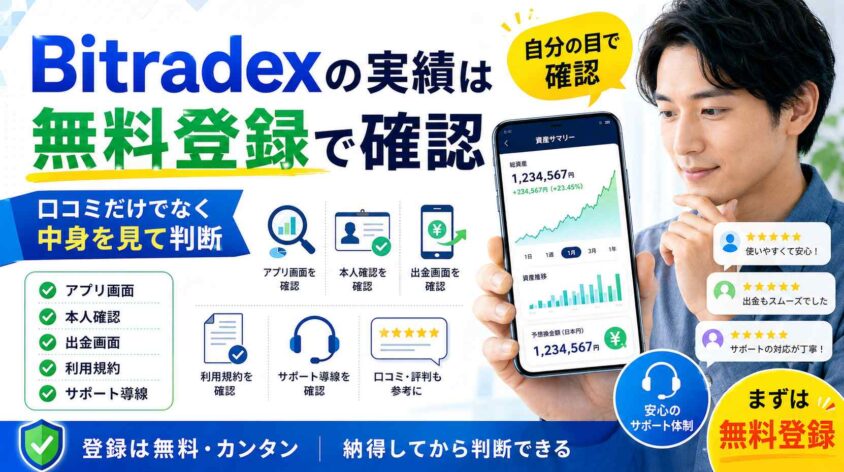 Bitradexの実績は無料登録で確認