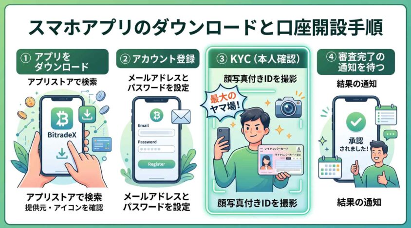 スマホアプリのダウンロードと口座開設手順