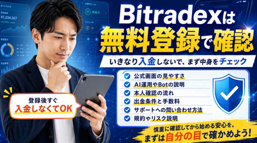 Bitradexは無料登録で確認