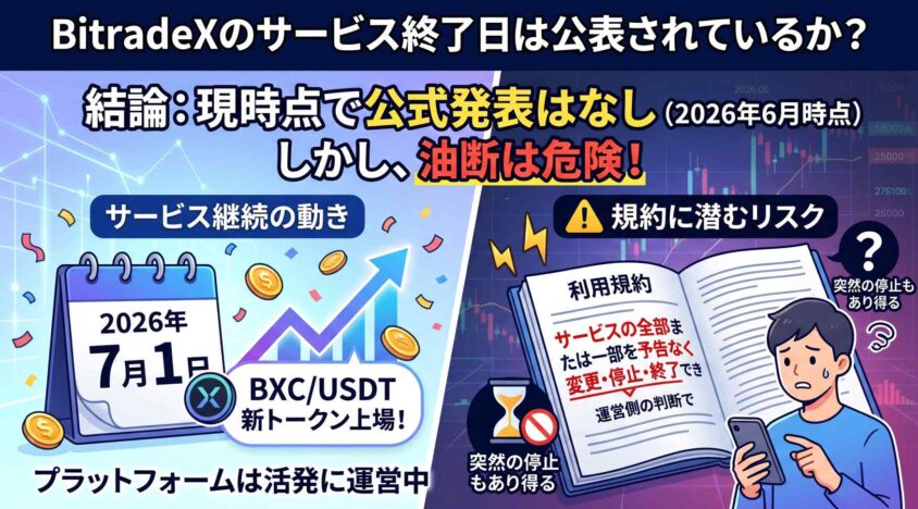 BitradeXのサービス終了日は公表されているか