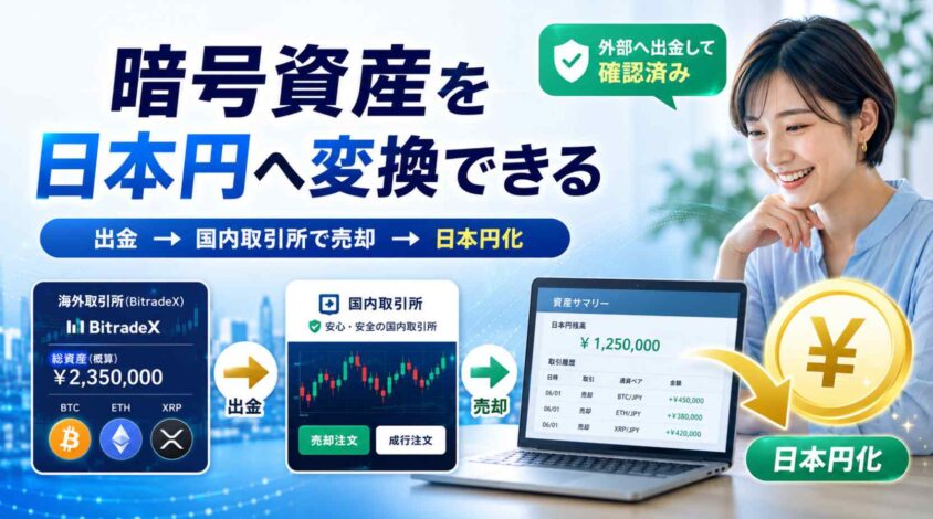 暗号資産を日本円へ変換できる