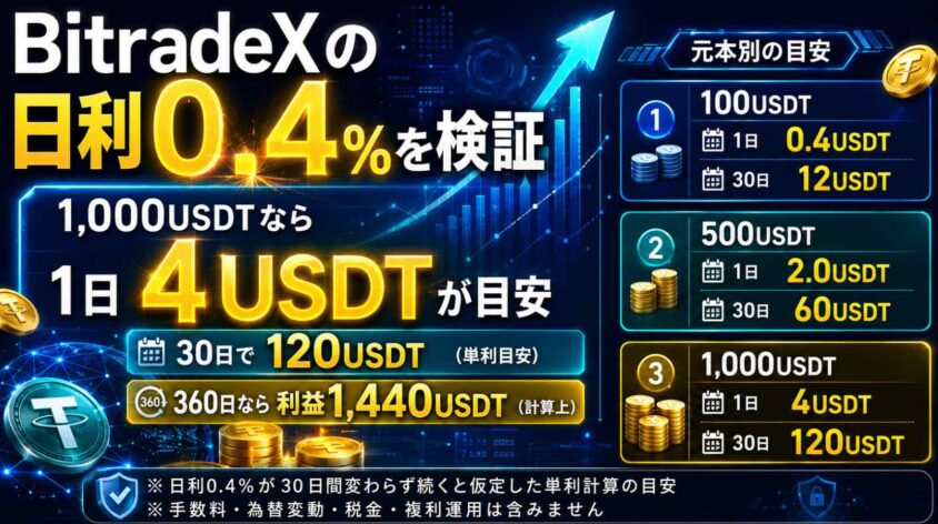 BitradeXの日利0.4％を検証