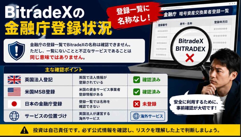 BitradeXの金融庁登録状況